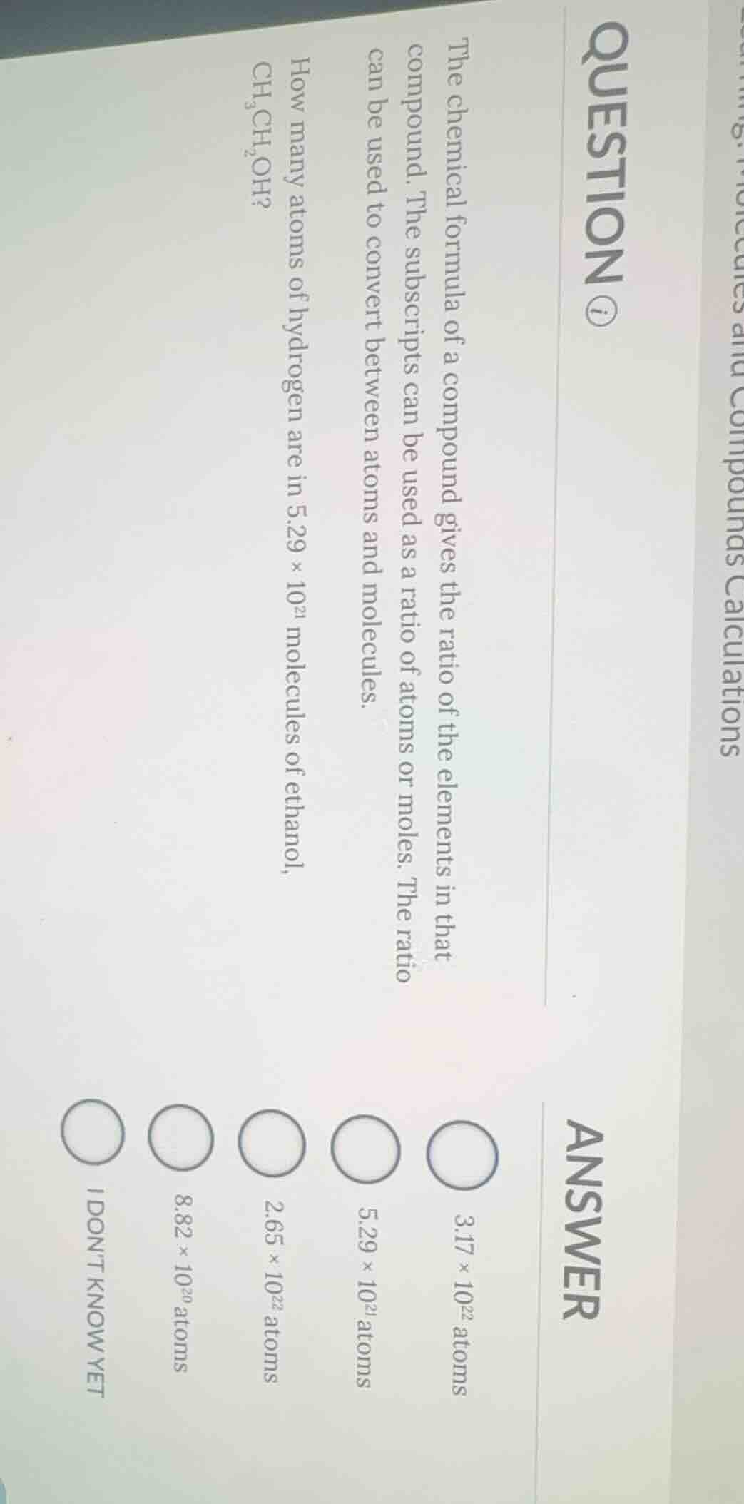 question ⓘthe chemical formula of a compound gives the ratio of the ele…