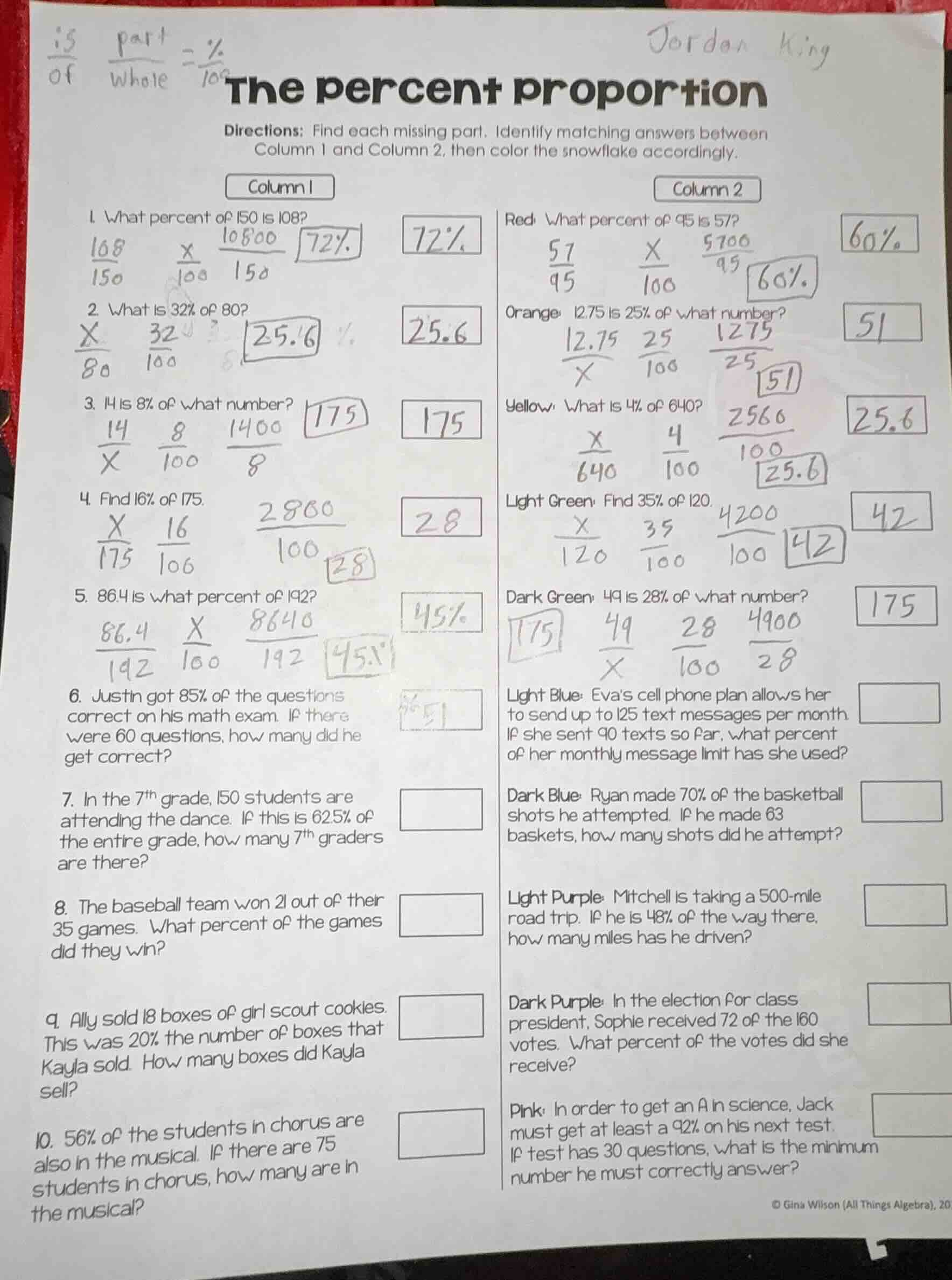 jorden king the percent proportion directions: find each missing part. …