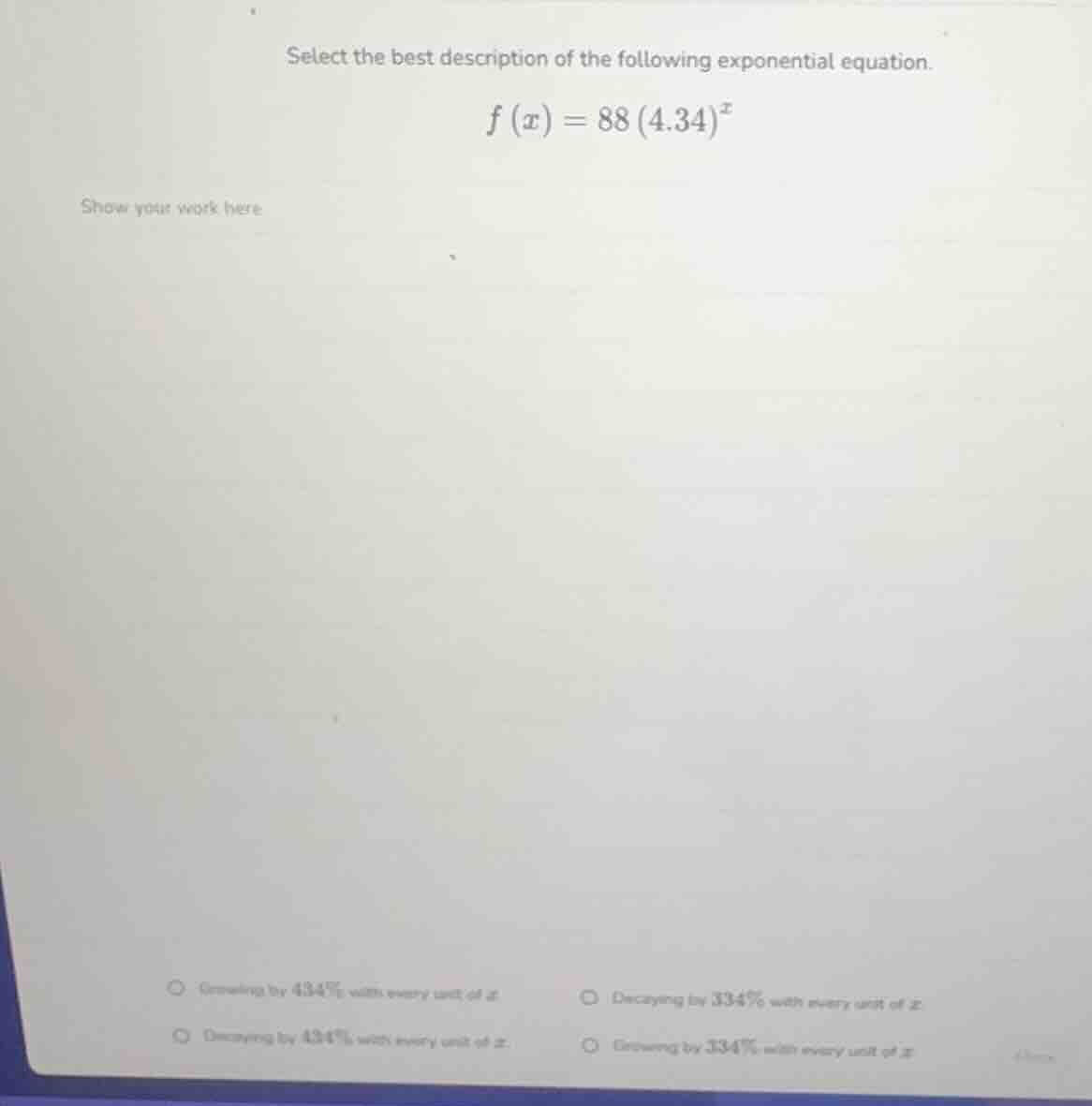 select the best description of the following exponential equation. $f(x…