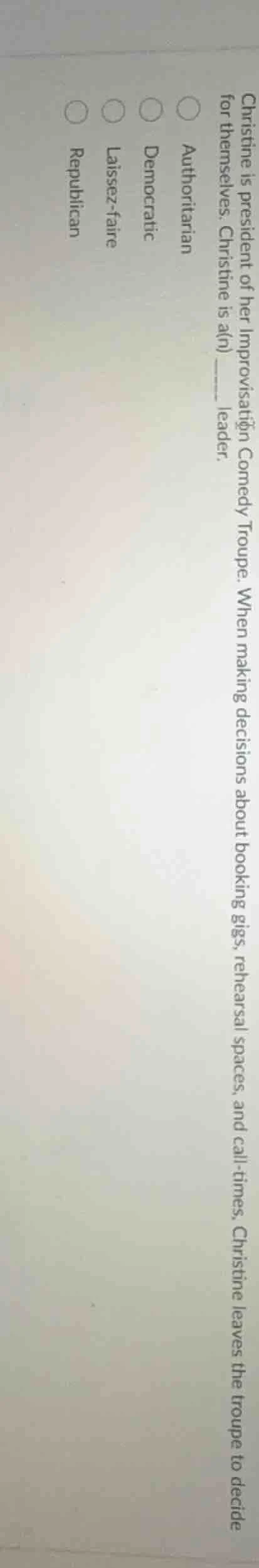 christine is president of her improvisation comedy troupe. when making …