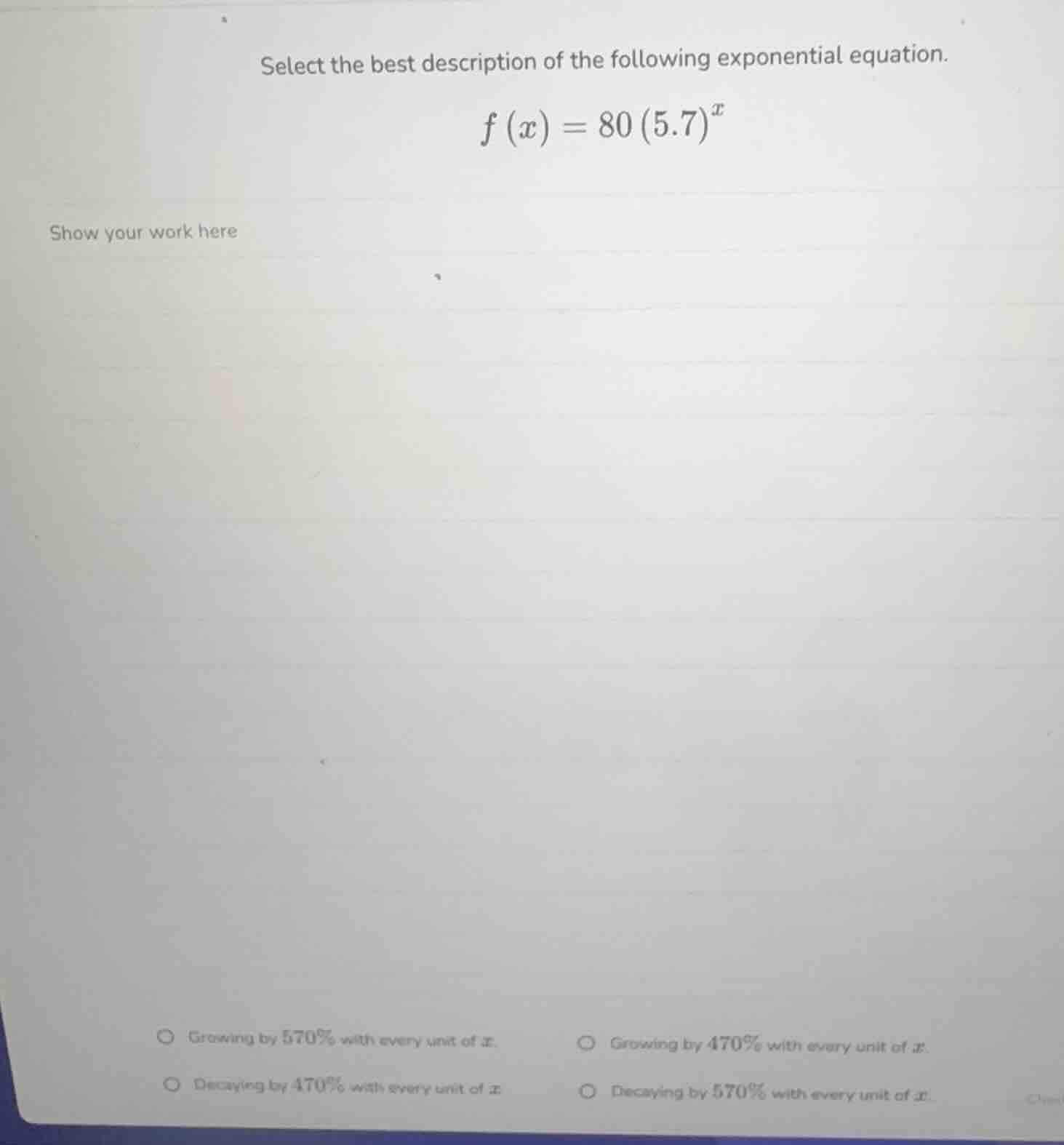 select the best description of the following exponential equation. $f(x…