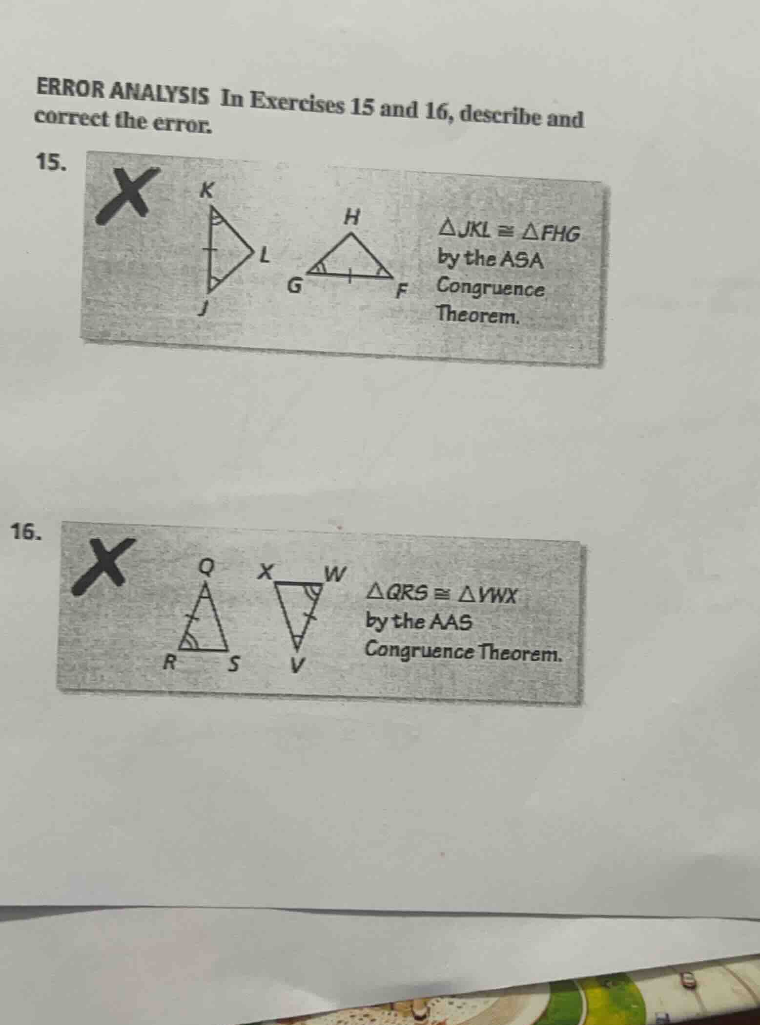 error analysis in exercises 15 and 16, describe and correct the error. …