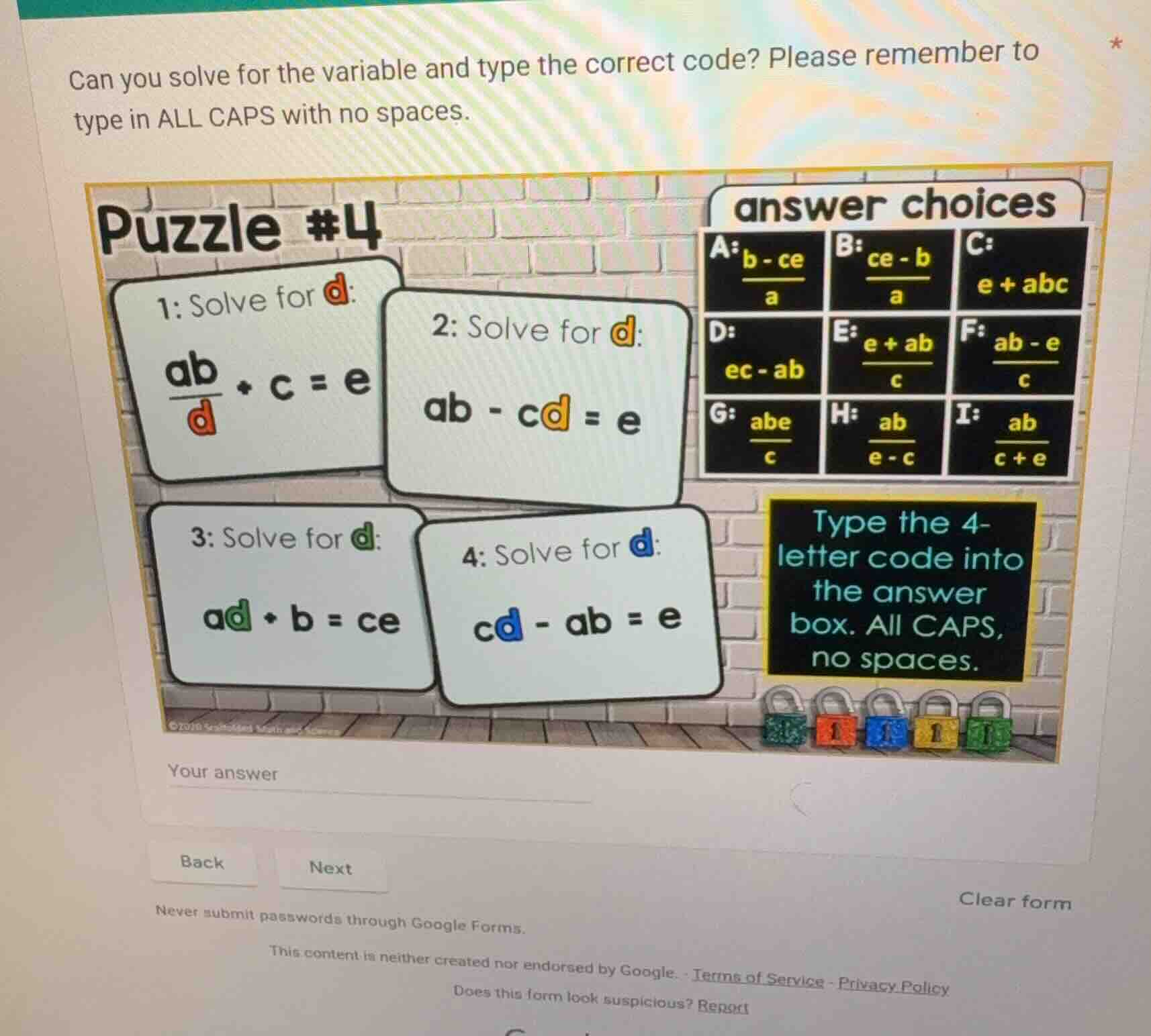 can you solve for the variable and type the correct code? please rememb…