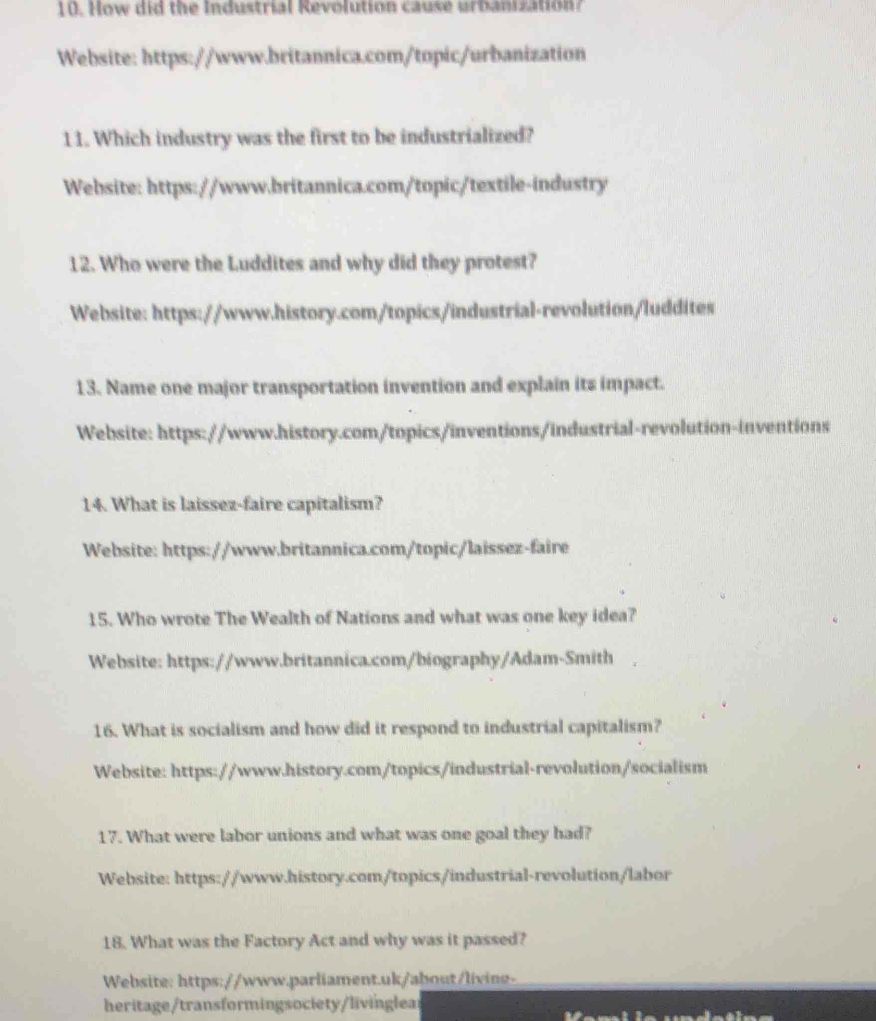 10. how did the industrial revolution cause urbanization?website: https…