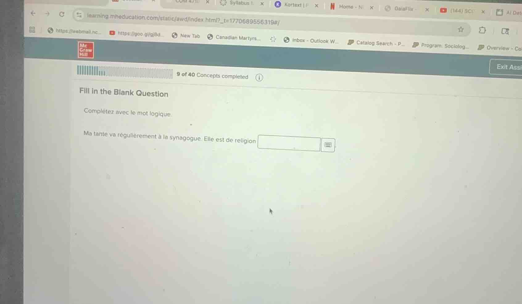 9 of 40 concepts completed fill in the blank question complétez avec le…