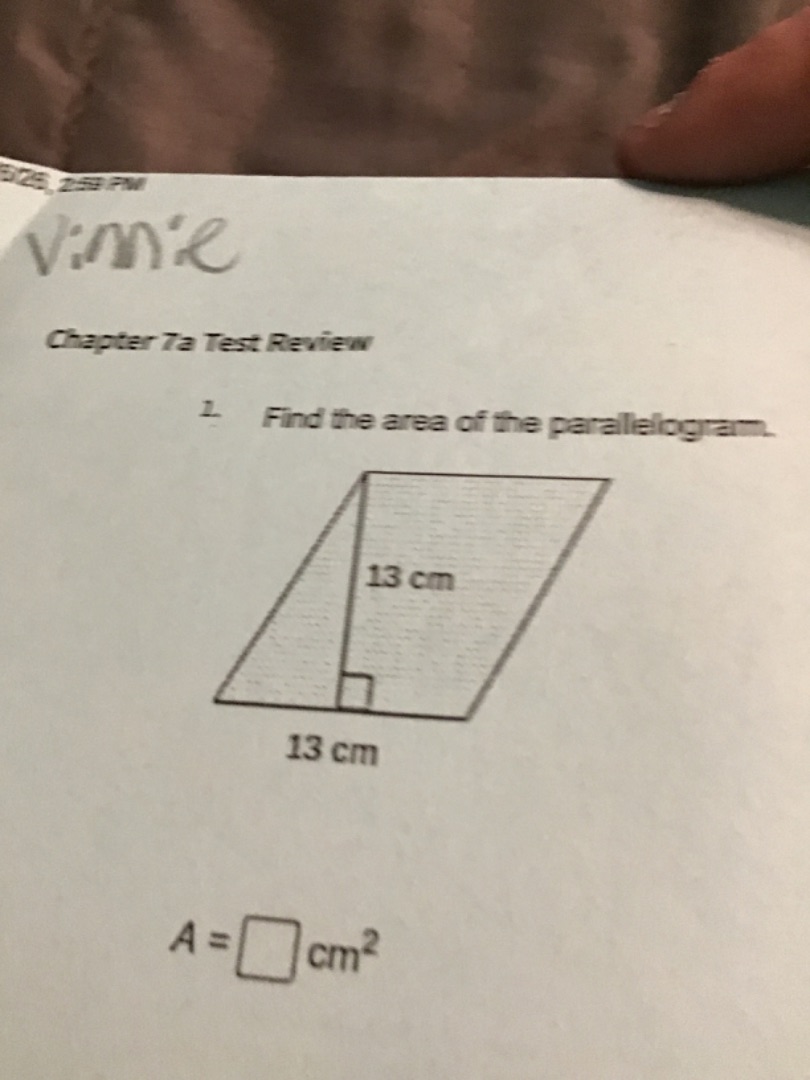 chapter 7a test review 1. find the area of the parallelogram. $a = \\sq…