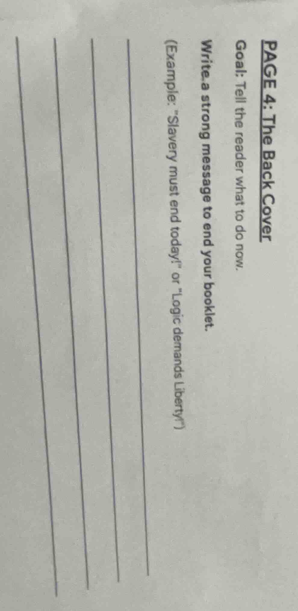 page 4: the back cover goal: tell the reader what to do now. write a st…