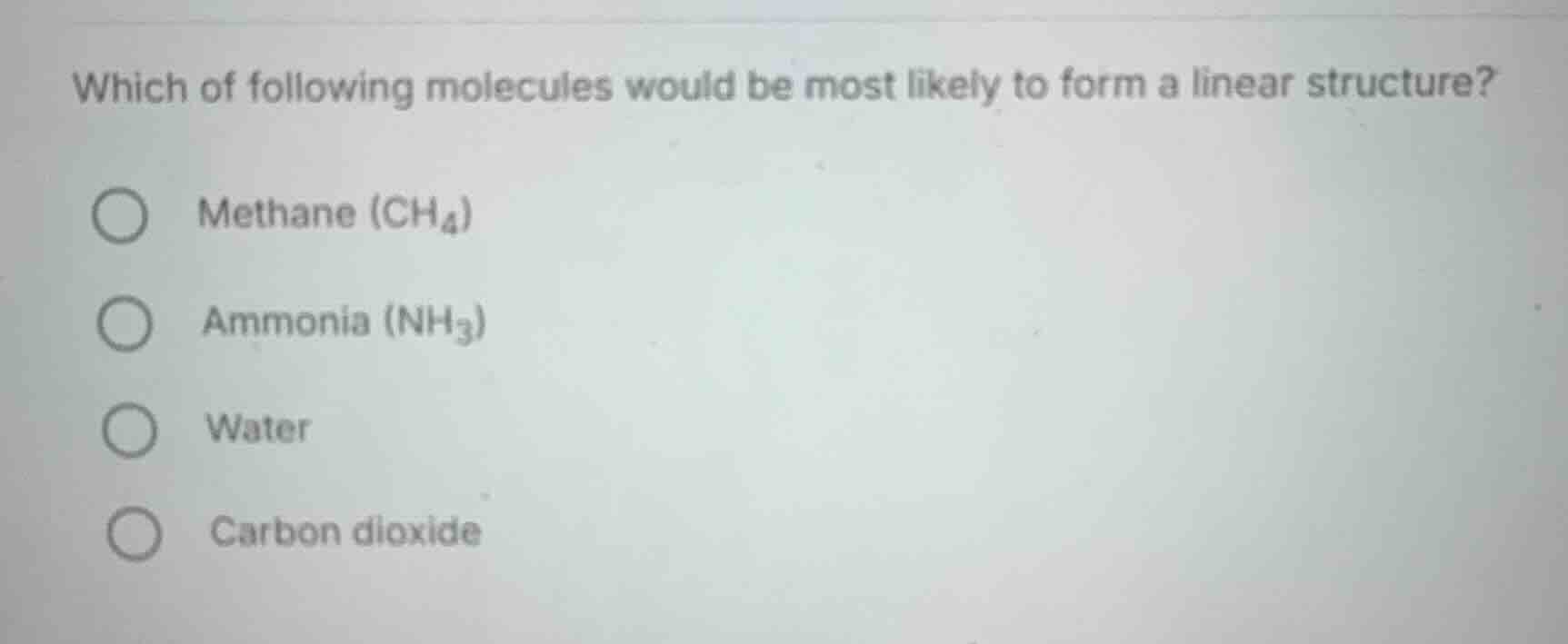 which of following molecules would be most likely to form a linear stru…