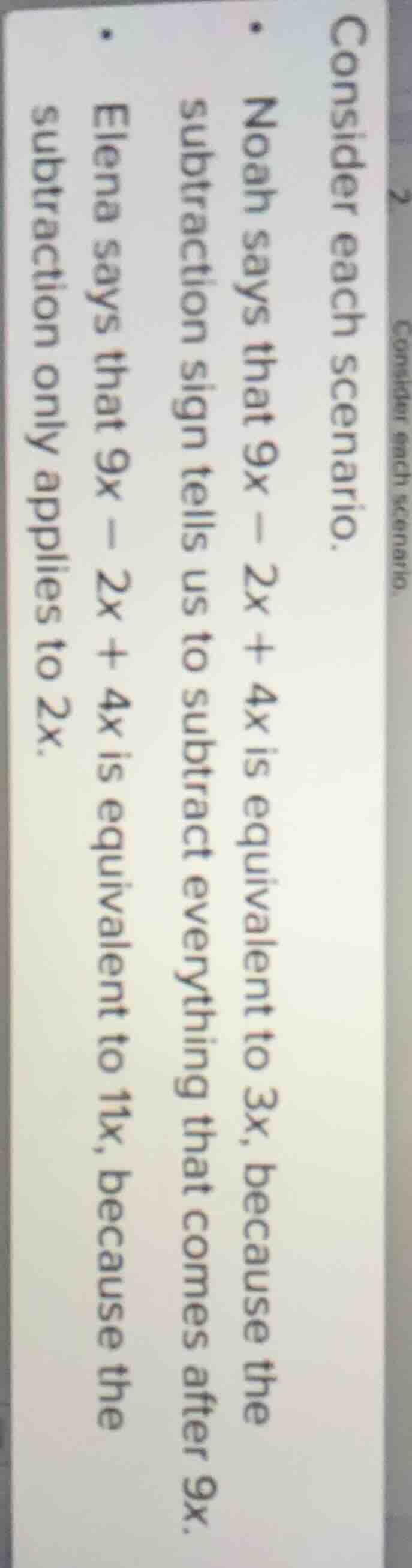 2 consider each scenario. consider each scenario. - noah says that $9x …