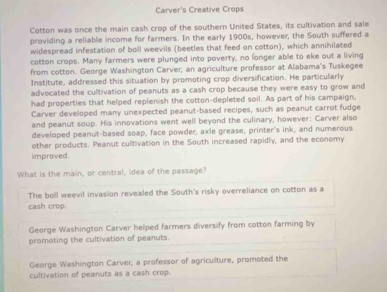 carvers creative crops cotton was once the main cash crop of the southe…