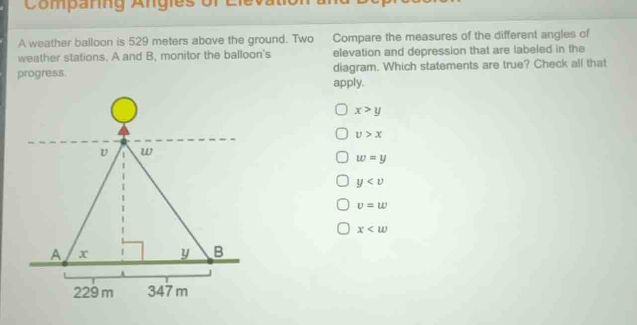 comparing angles of elevation and depression a weather balloon is 529 m…
