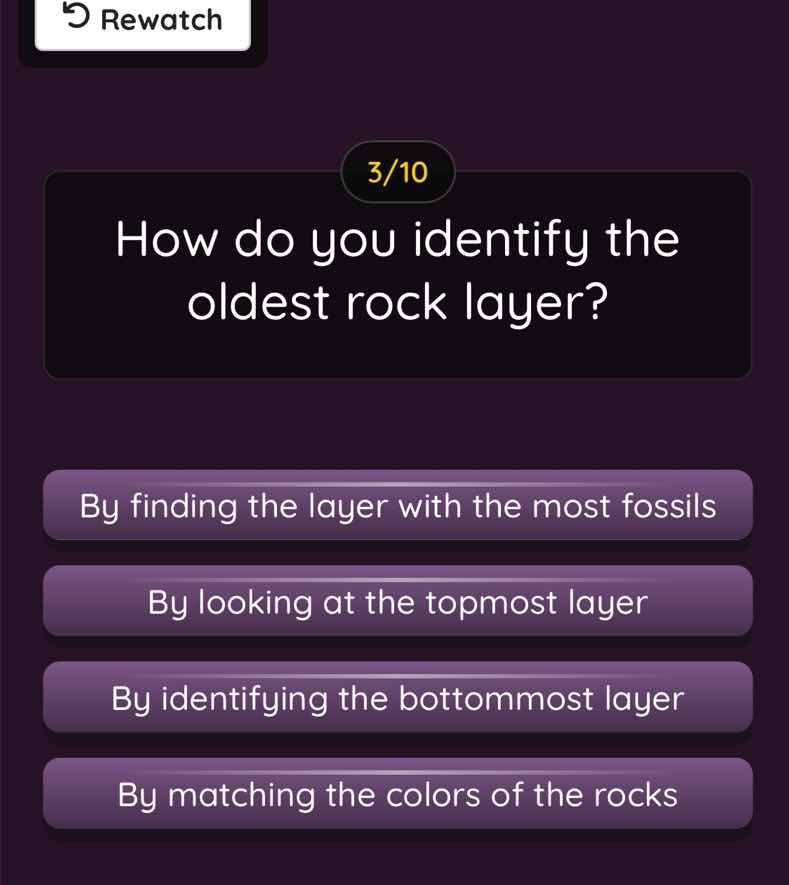3/10 how do you identify the oldest rock layer? by finding the layer wi…