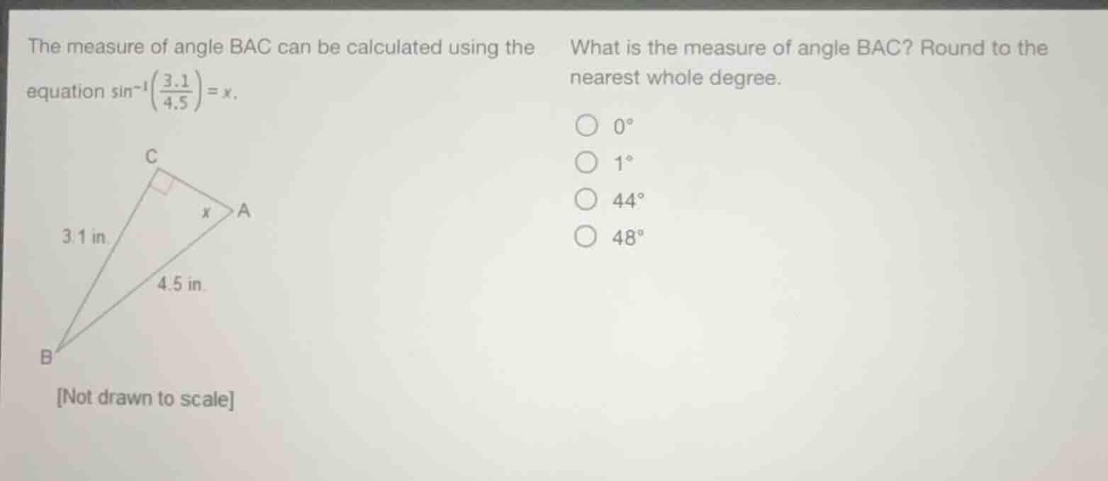 the measure of angle bac can be calculated using the equation $sin^{-1}…