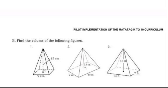 pilot implementation of the matatag k to 10 curriculum b. find the volu…