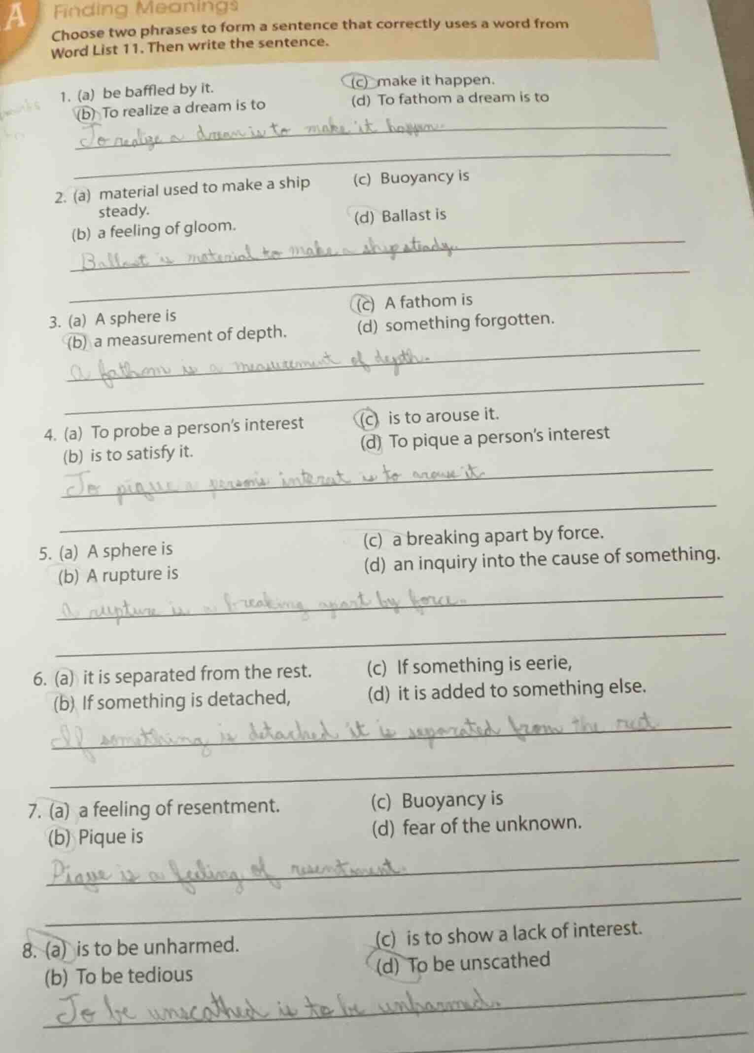 a finding meanings choose two phrases to form a sentence that correctly…