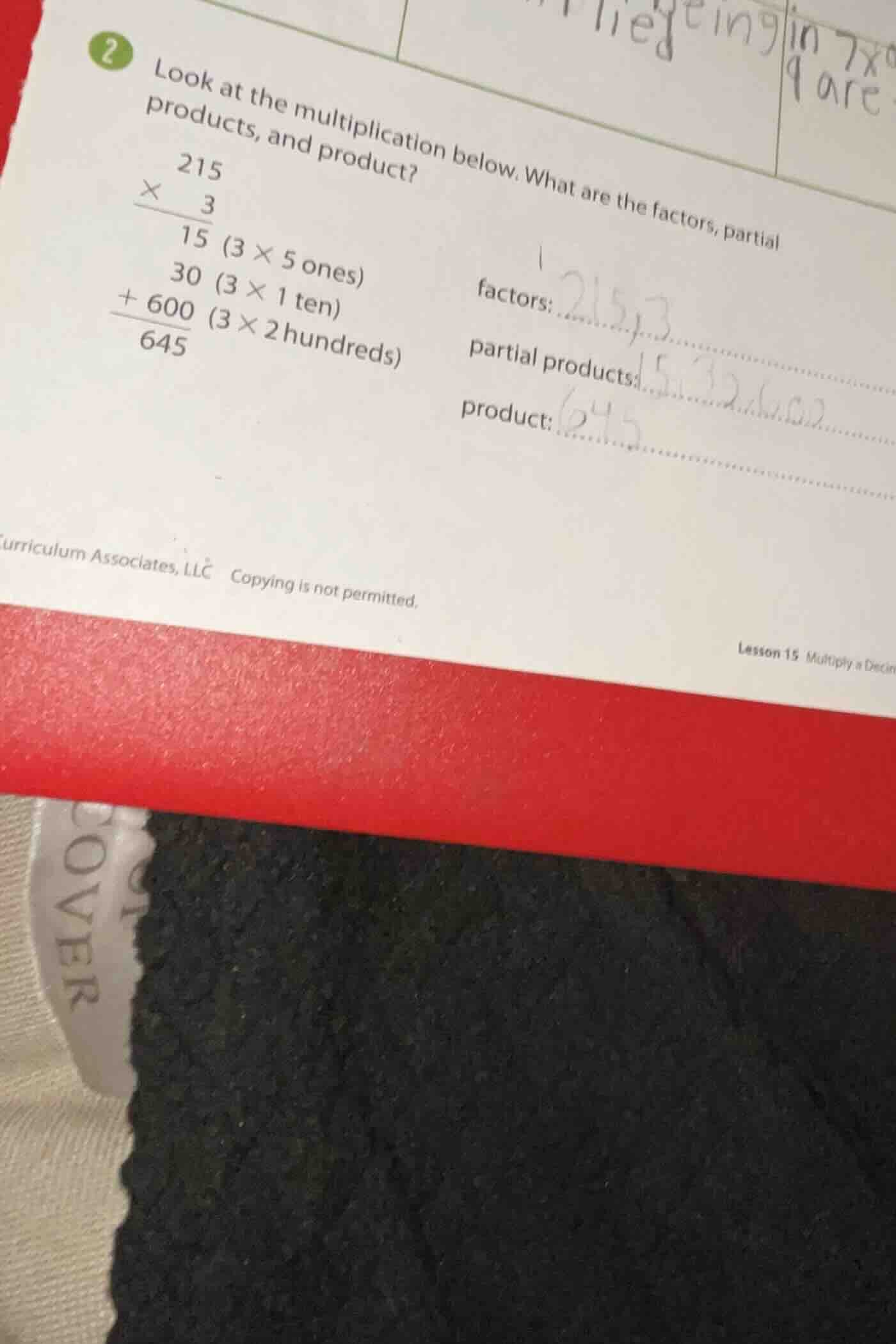 2 look at the multiplication below. what are the factors, partial produ…