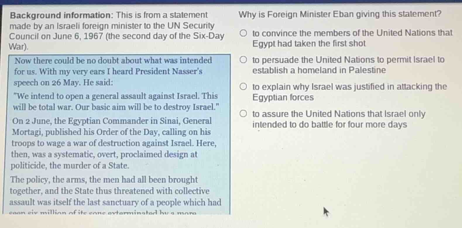 background information: this is from a statement made by an israeli for…