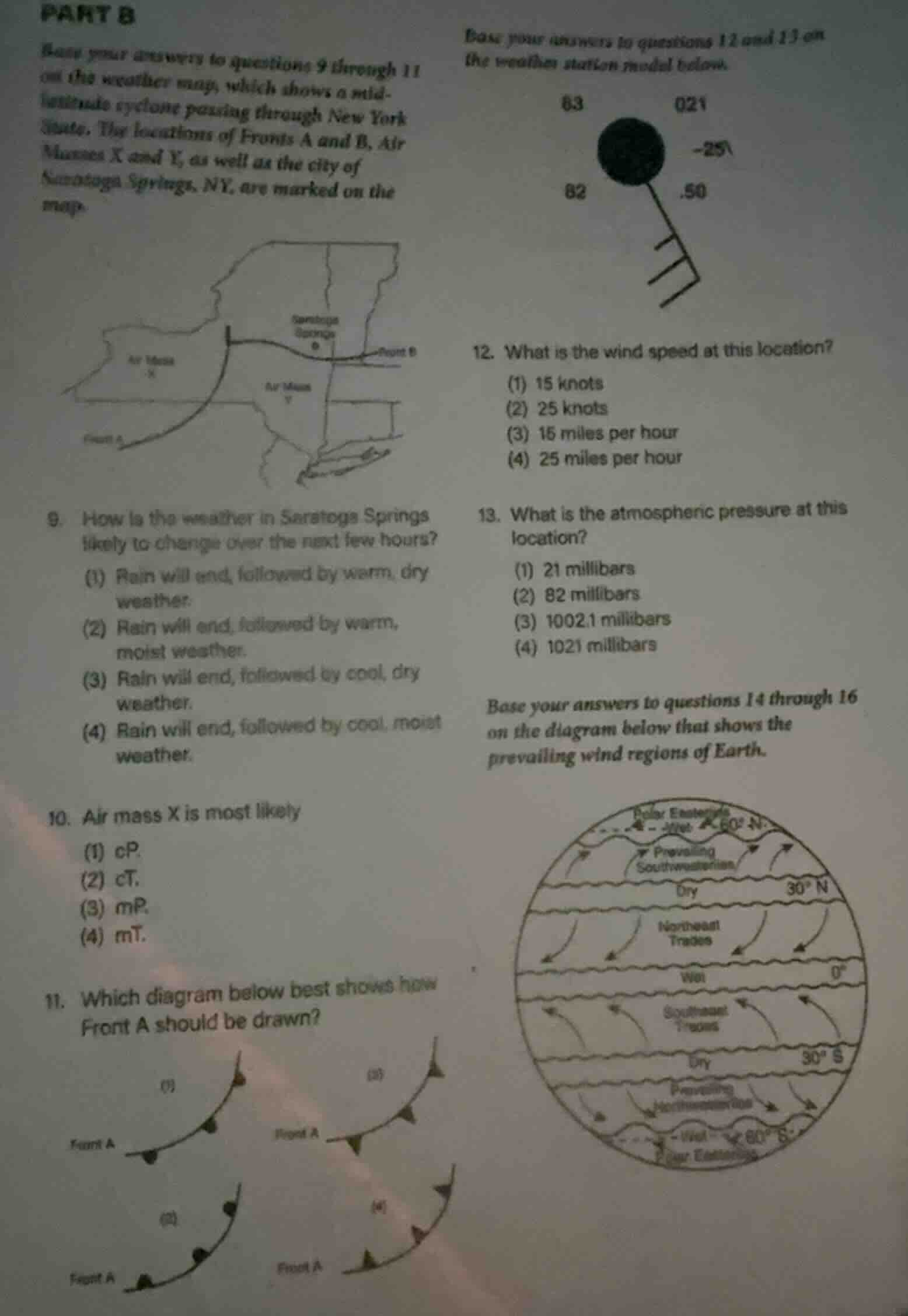 part b base your answers to questions 9 through 11 on the weather map, …