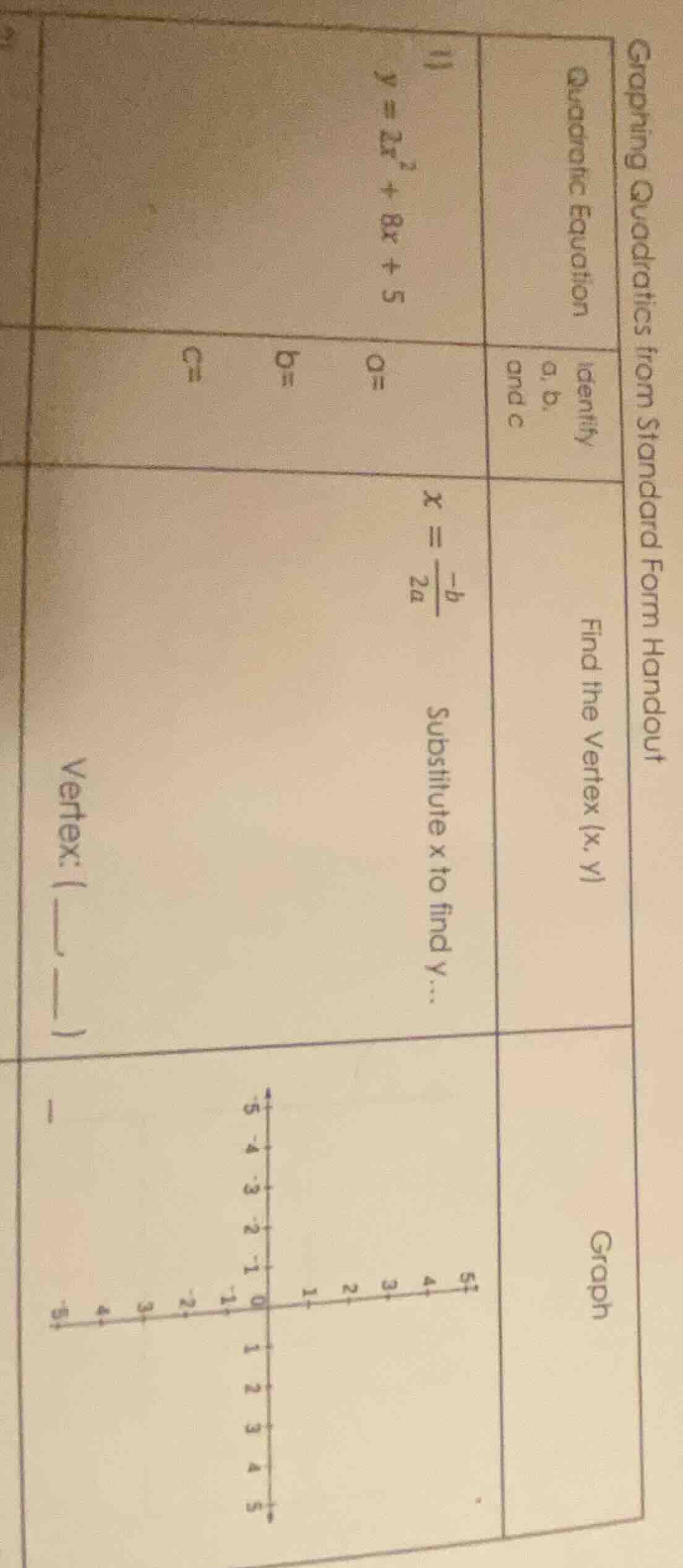 graphing quadratics from standard form handout1)quadratic equation$y = …