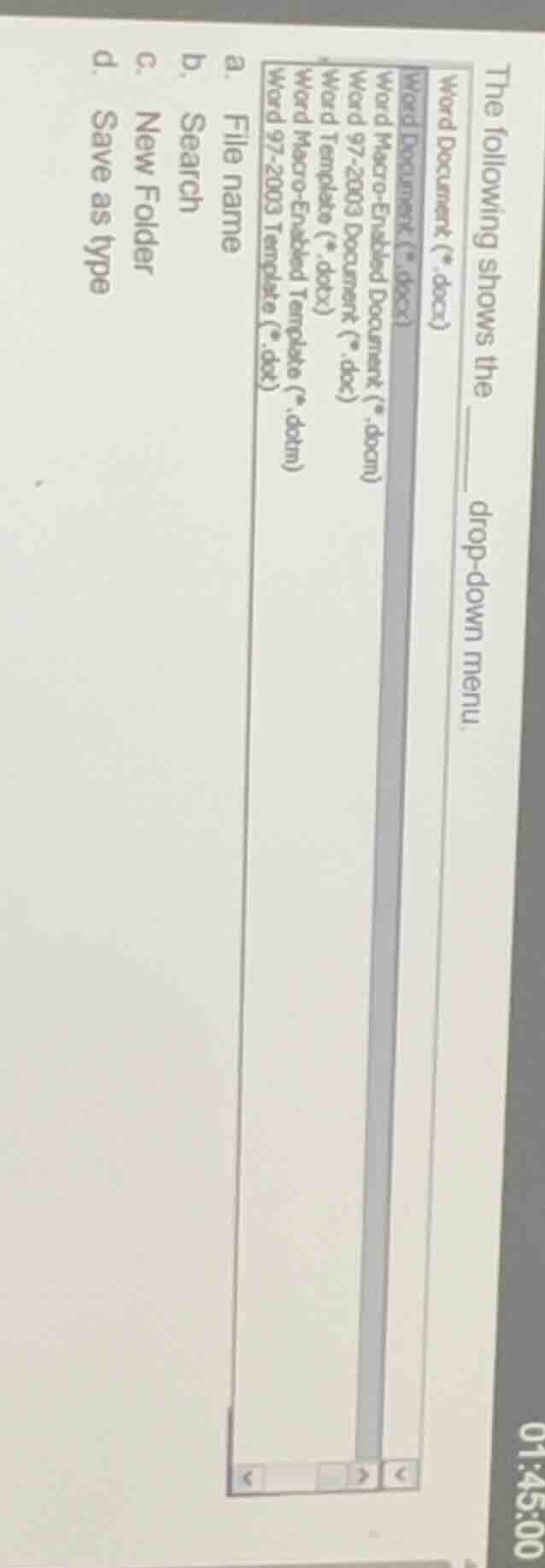 the following shows the ______ drop-down menu. word document (*.docx) w…