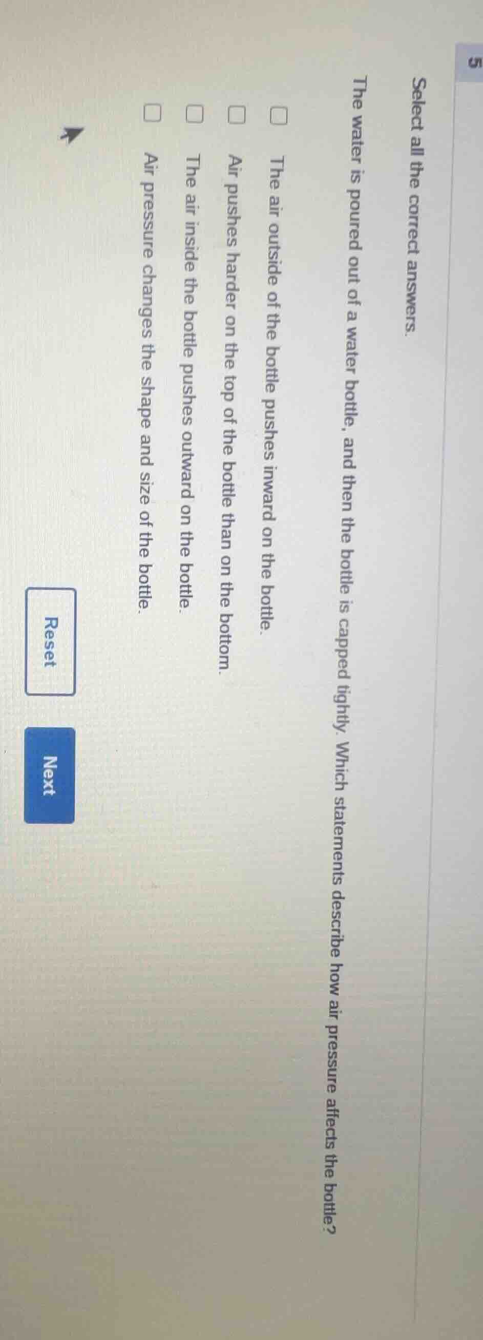 5 select all the correct answers. the water is poured out of a water bo…