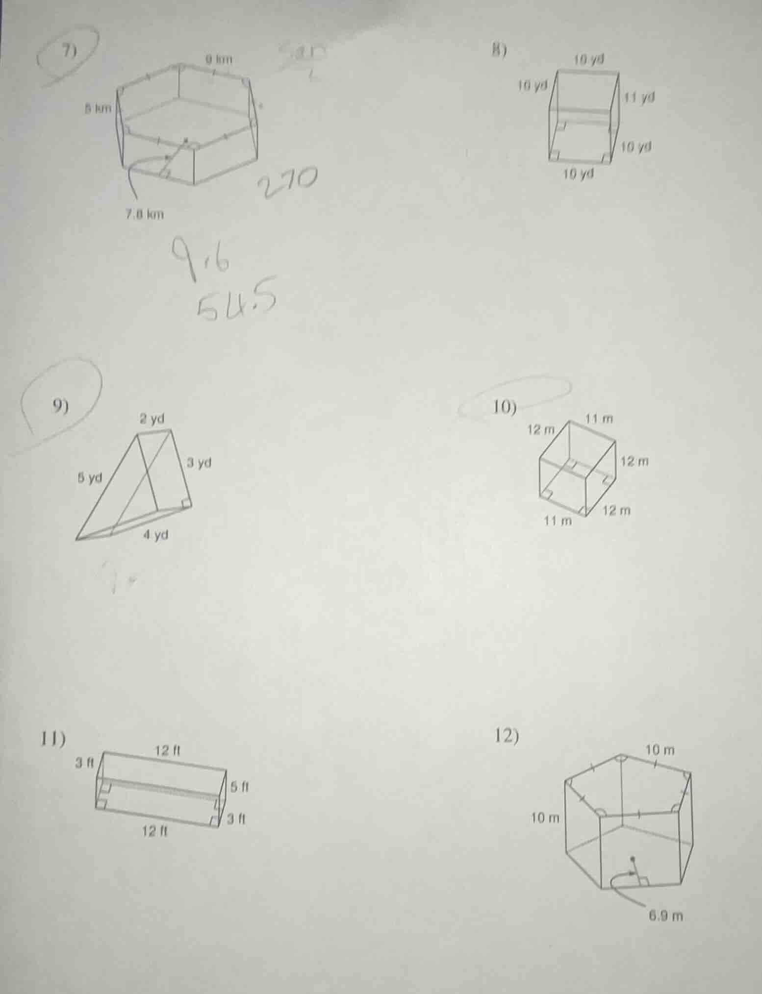 7)9 km5 km7.8 km2709.654.58)10 yd10 yd11 yd10 yd10 yd9)2 yd5 yd3 yd4 yd…
