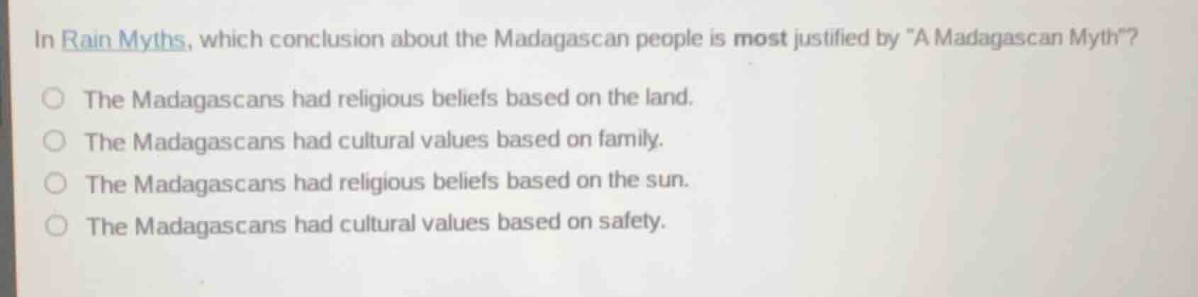 in rain myths, which conclusion about the madagascan people is most jus…