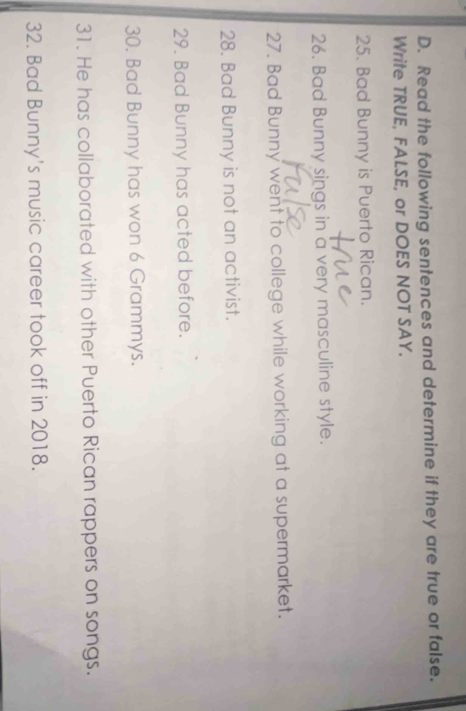 d. read the following sentences and determine if they are true or false…