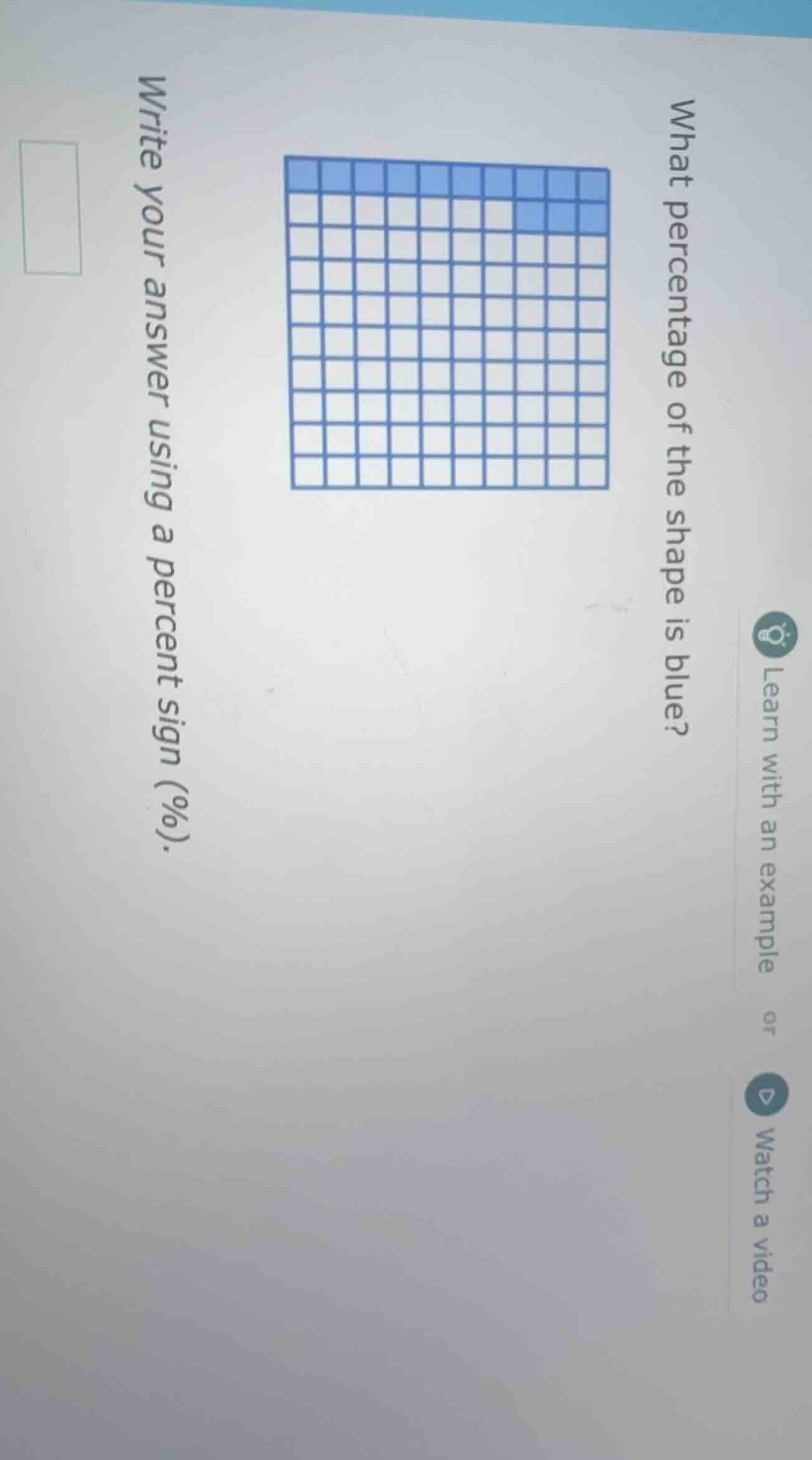 what percentage of the shape is blue? write your answer using a percent…