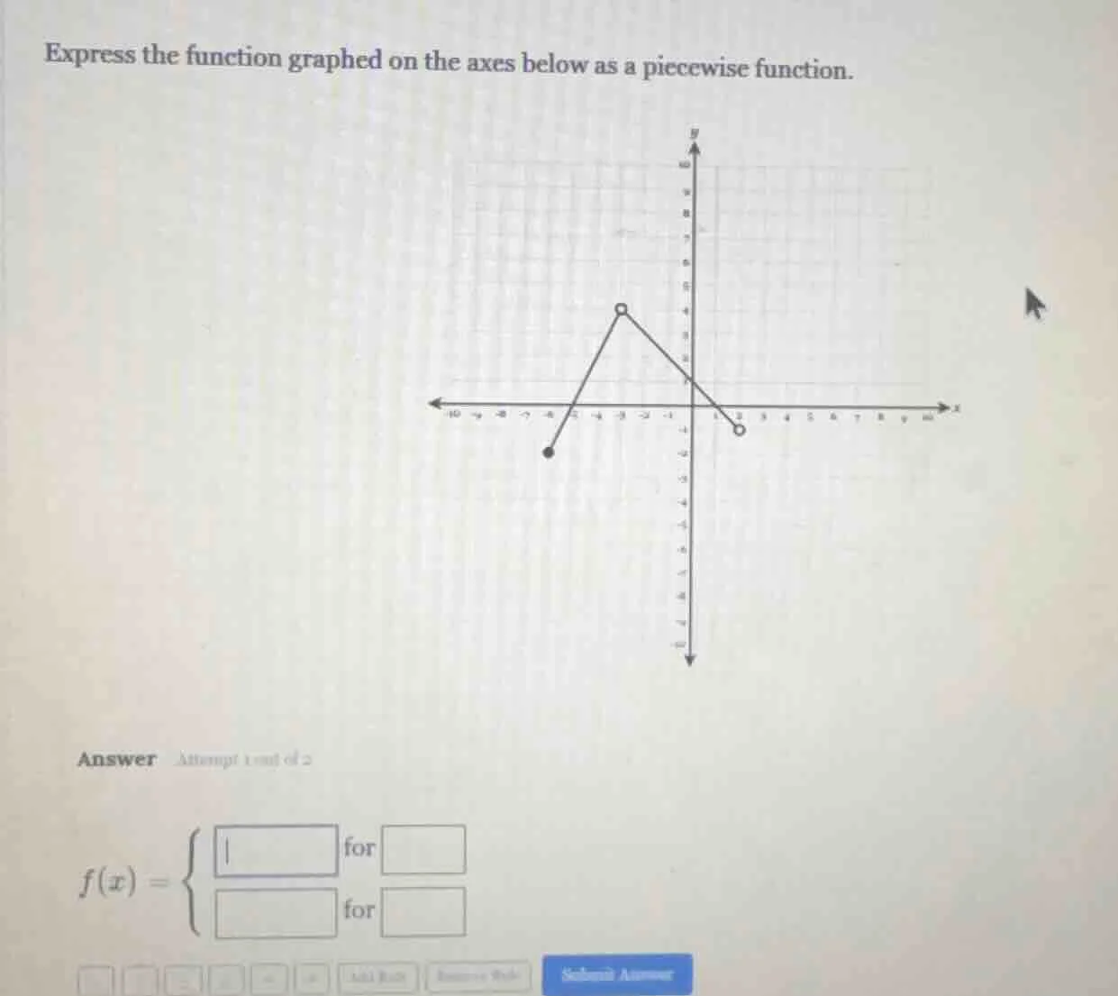 express the function graphed on the axes below as a piecewise function.…