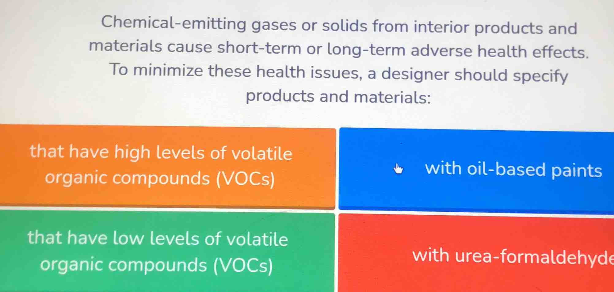 chemical-emitting gases or solids from interior products and materials …