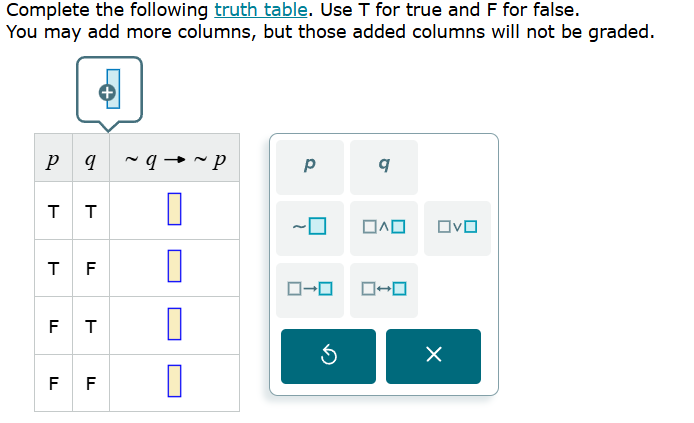 complete the following truth table. use t for true and f for false. you…