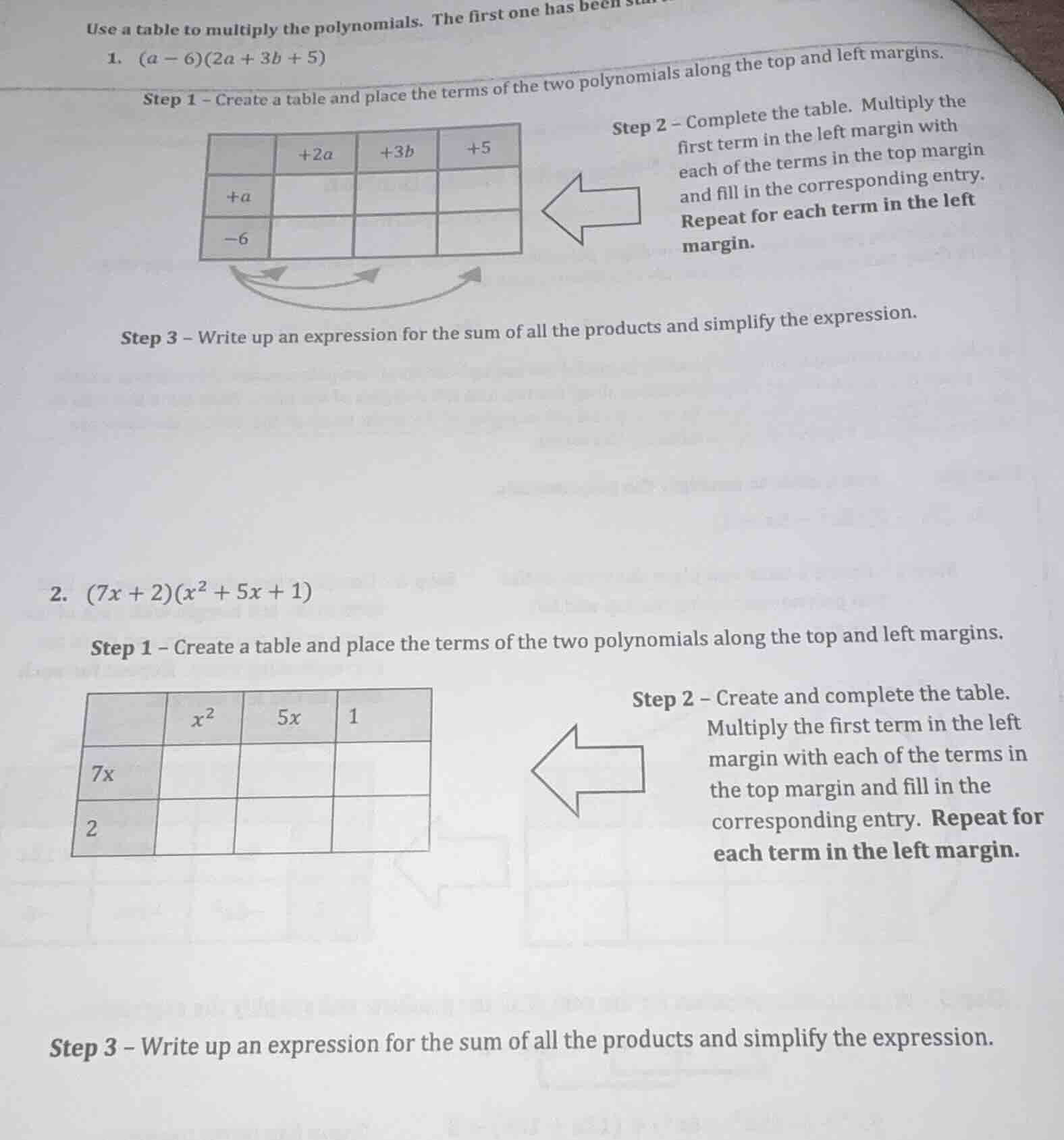 use a table to multiply the polynomials. the first one has been star1. …