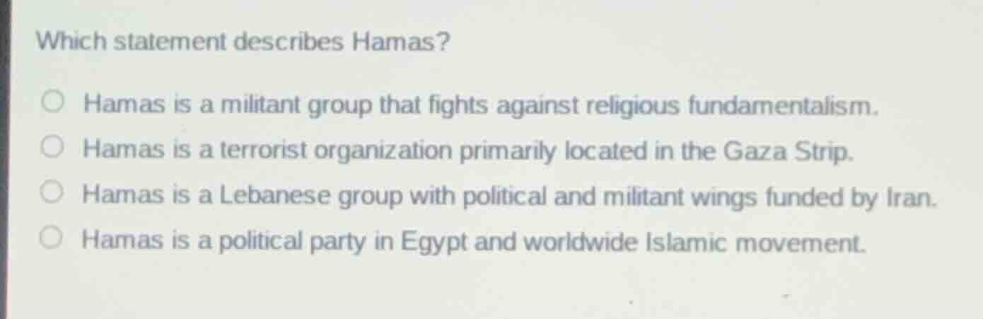which statement describes hamas? hamas is a militant group that fights …