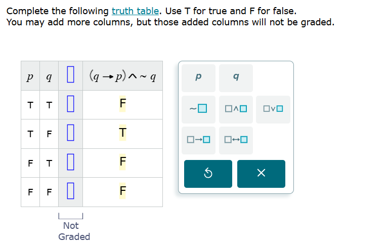 complete the following truth table. use t for true and f for false. you…