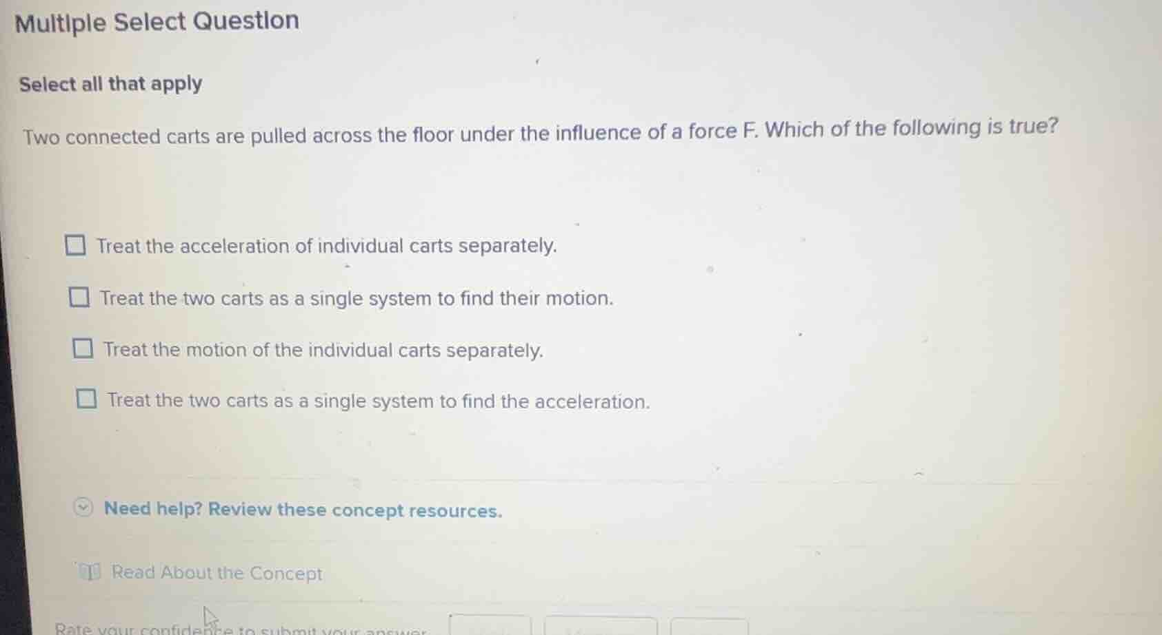 multiple select question select all that apply two connected carts are …