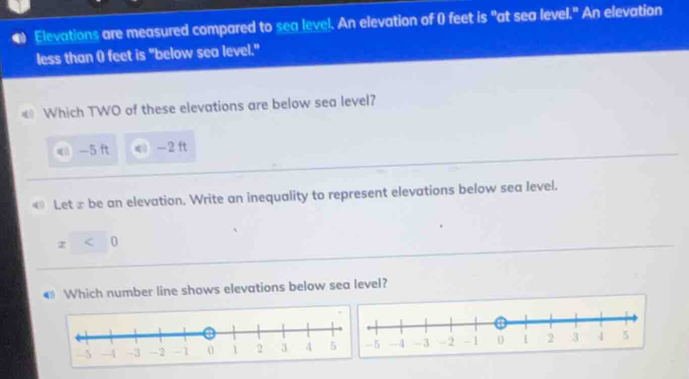 elevations are measured compared to sea level. an elevation of 0 feet i…