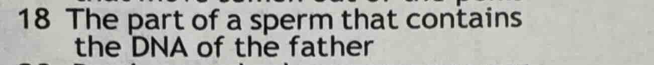 18 the part of a sperm that contains the dna of the father