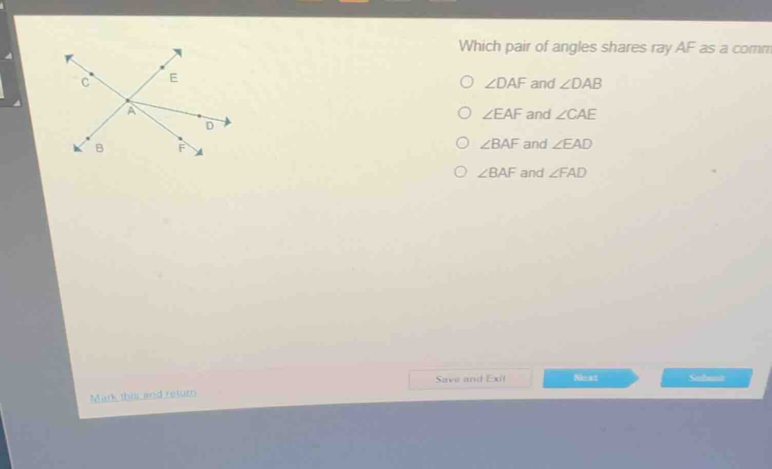 which pair of angles shares ray af as a common ray?$angle daf$ and $ang…