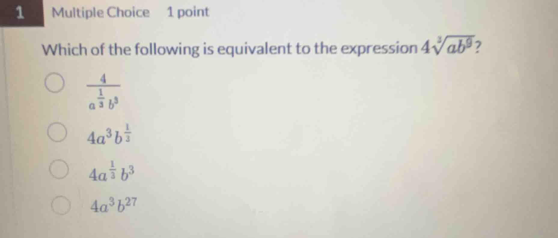 1 multiple choice 1 point which of the following is equivalent to the e…