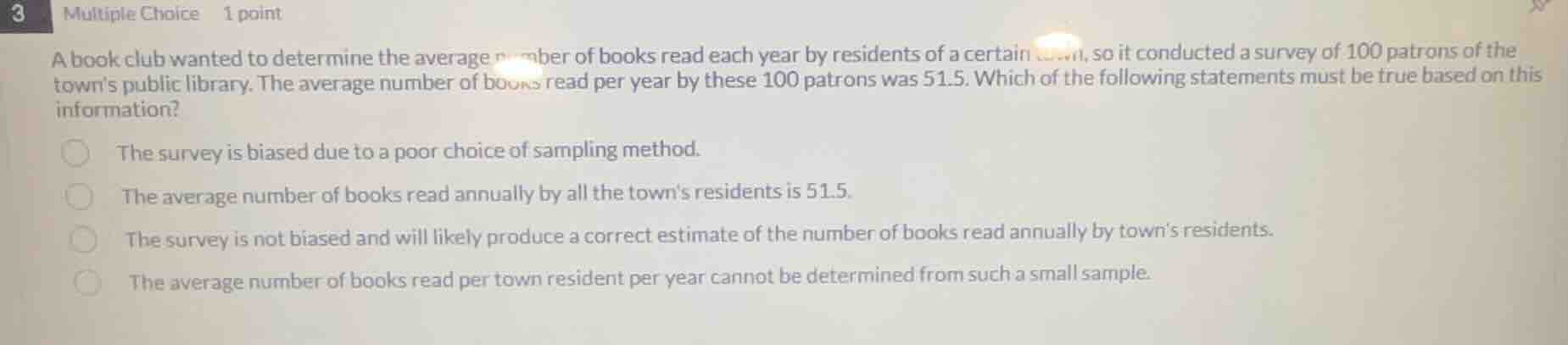3 multiple choice 1 point a book club wanted to determine the average n…