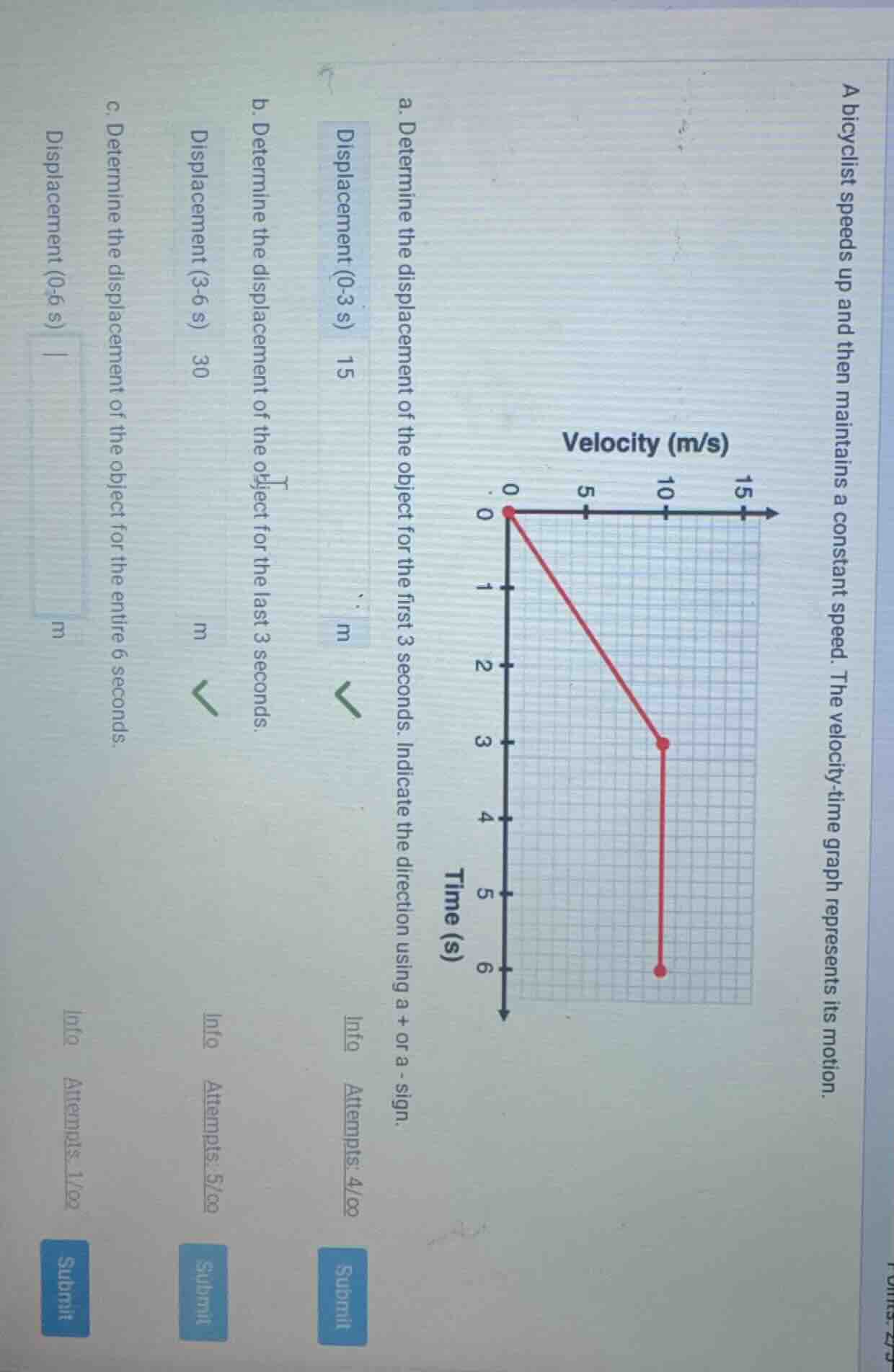 a bicyclist speeds up and then maintains a constant speed. the velocity…