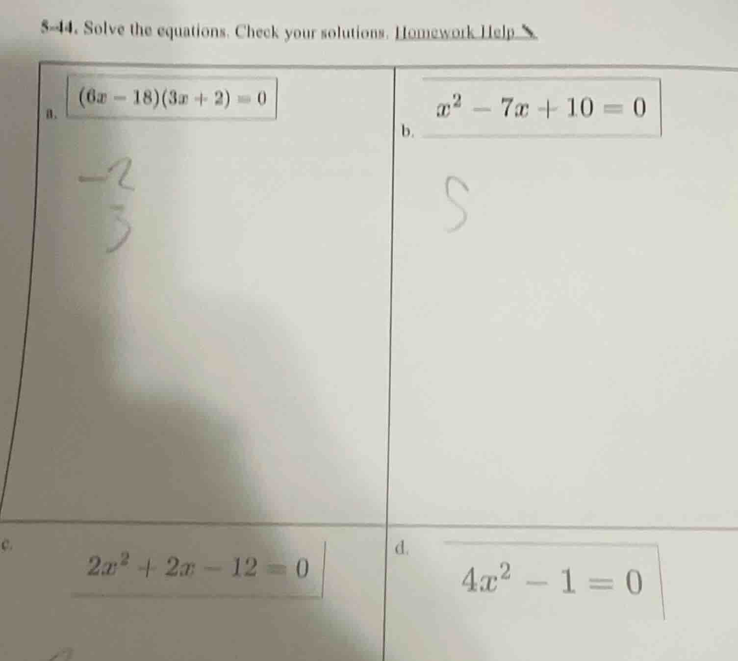 5-44. solve the equations. check your solutions. homework help a. $(6x …