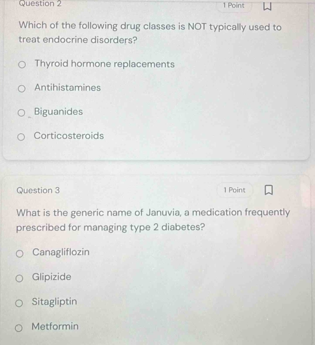 question 2 1 point which of the following drug classes is not typically…