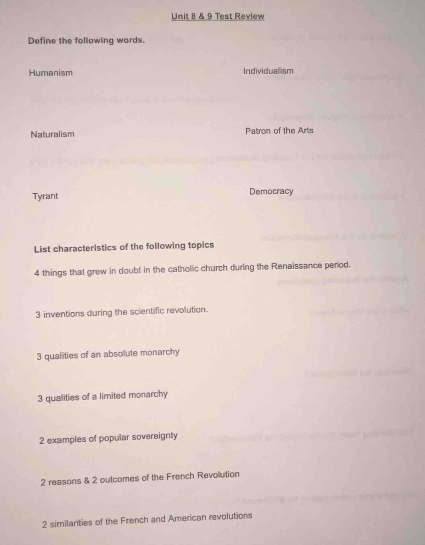 unit 8 & 9 test review define the following words. humanism individuali…