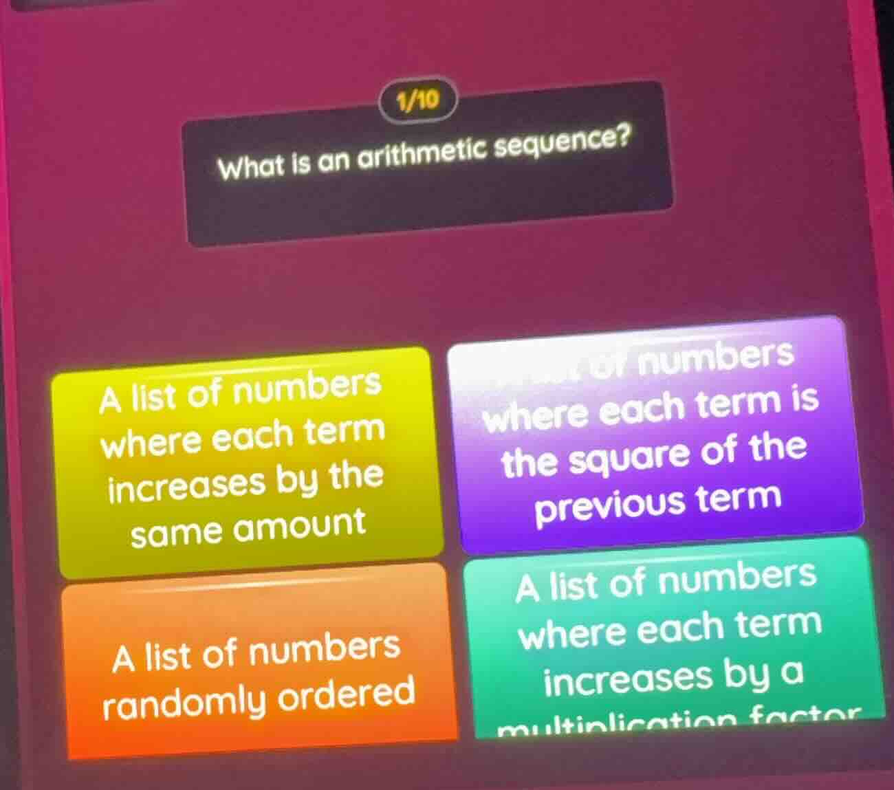 1/10 what is an arithmetic sequence? a list of numbers where each term …