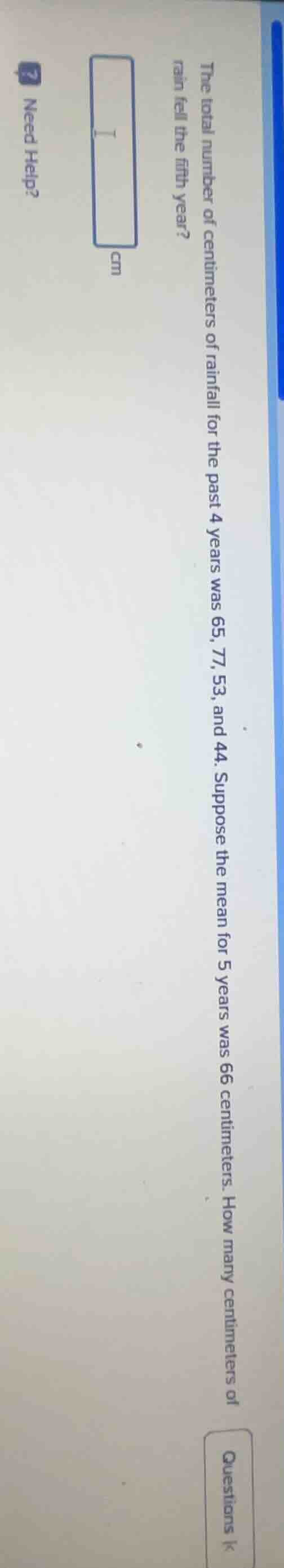 the total number of centimeters of rainfall for the past 4 years was 65…
