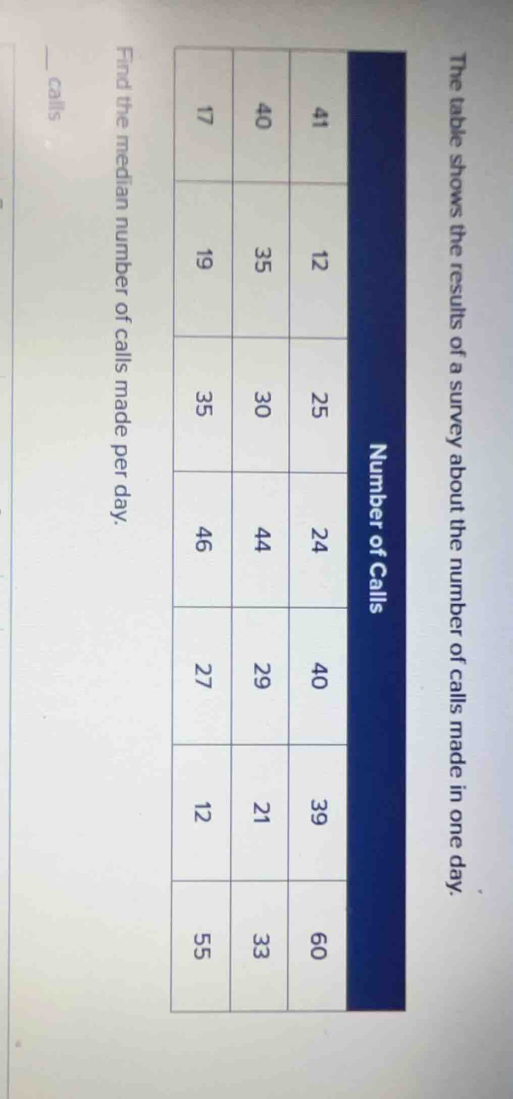 the table shows the results of a survey about the number of calls made …