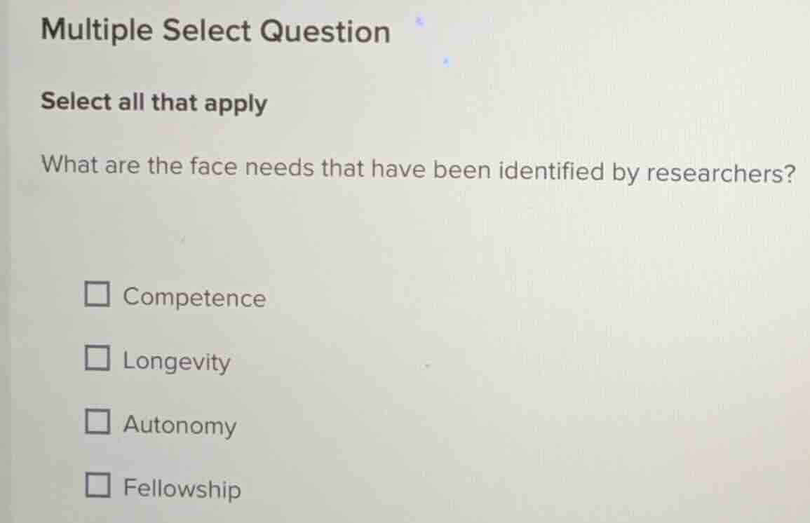 multiple select question select all that apply what are the face needs …