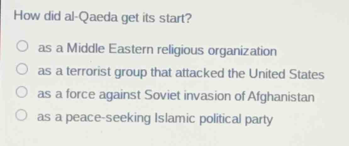 how did al-qaeda get its start? as a middle eastern religious organizat…